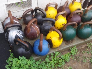 Many kettlebells for training